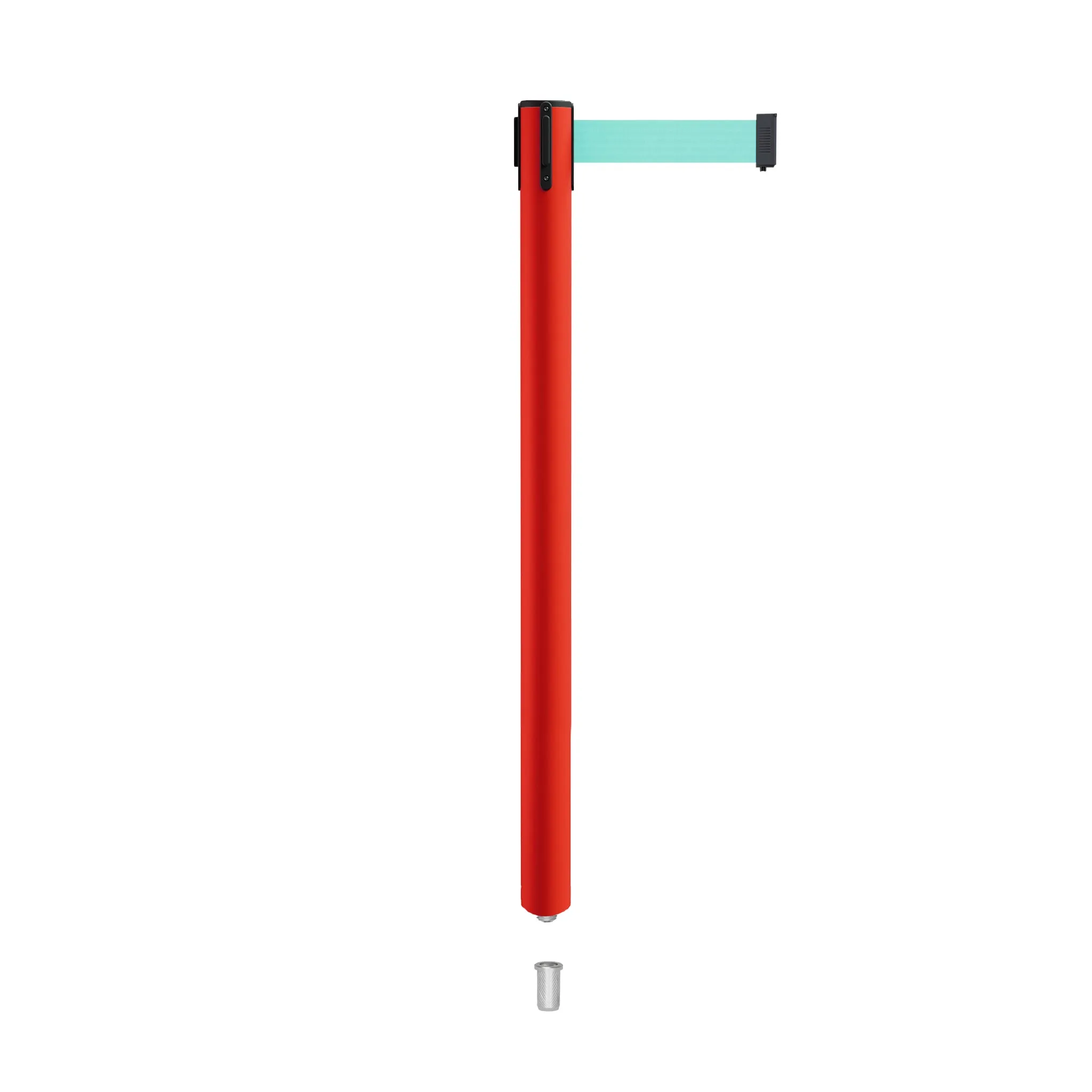 Retractable Belt Barrier Stanchion, Mini Socket Base, Red Post, 9 ft Belt - Montour Line MSX630SK