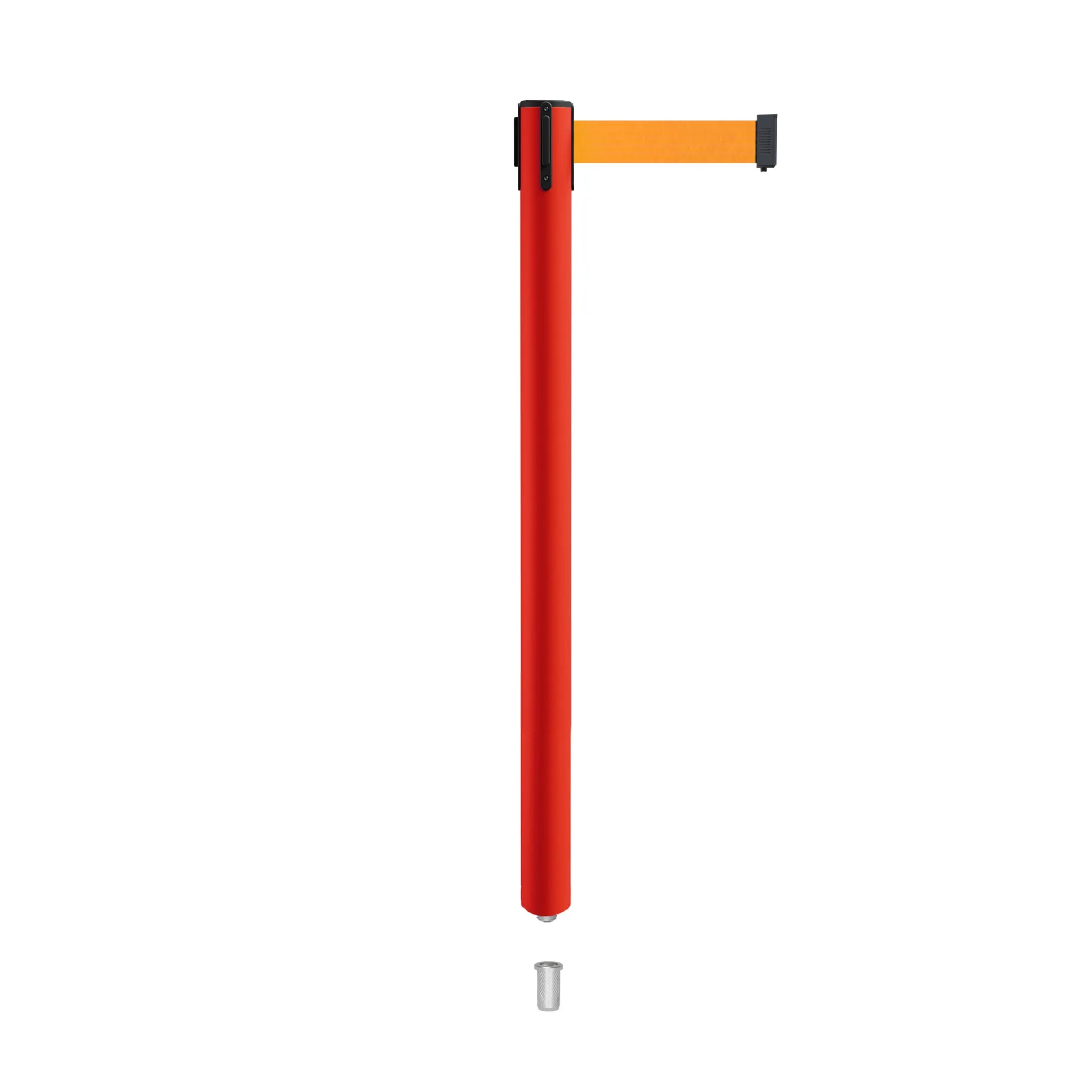 Retractable Belt Barrier Stanchion, Mini Socket Base, Red Post, 9 ft Belt - Montour Line MSX630SK