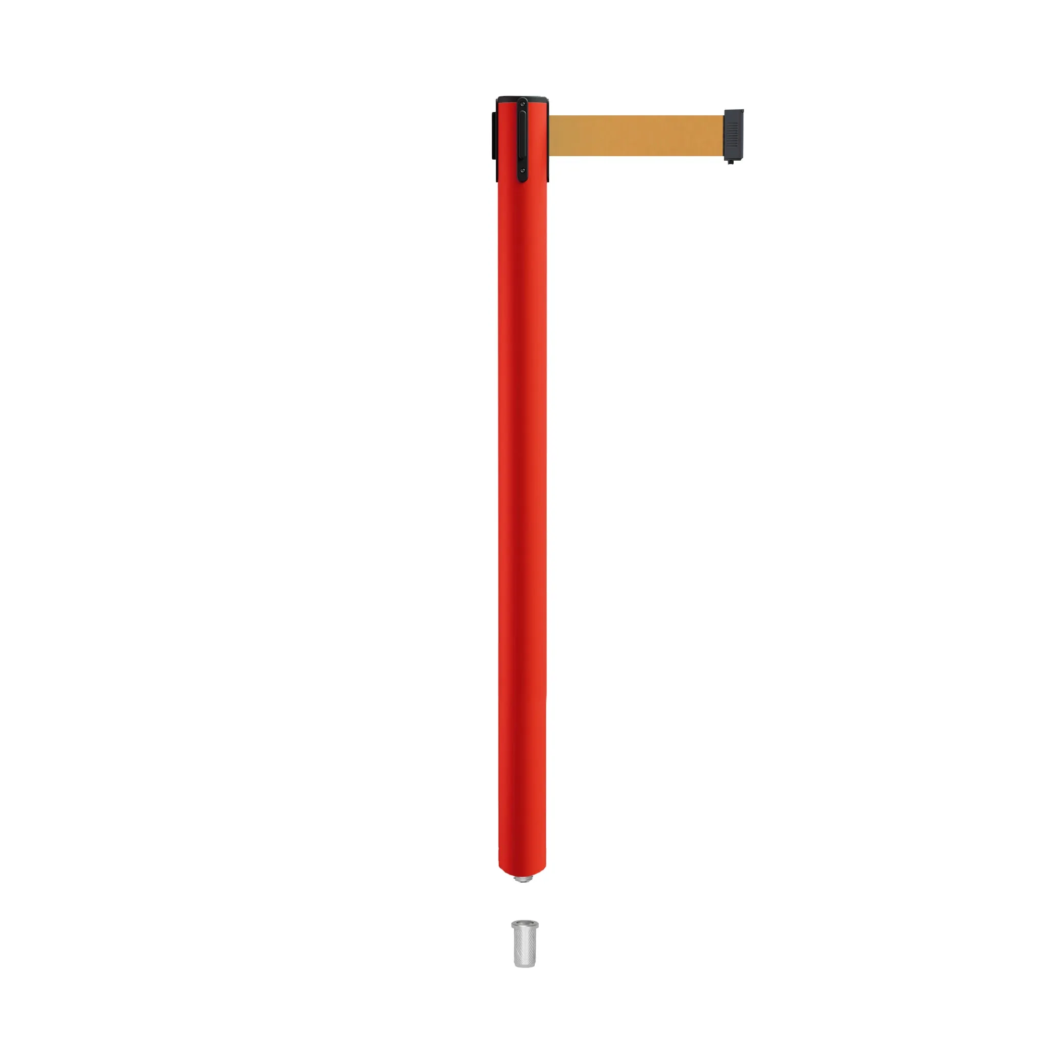 Retractable Belt Barrier Stanchion, Mini Socket Base, Red Post, 9 ft Belt - Montour Line MSX630SK