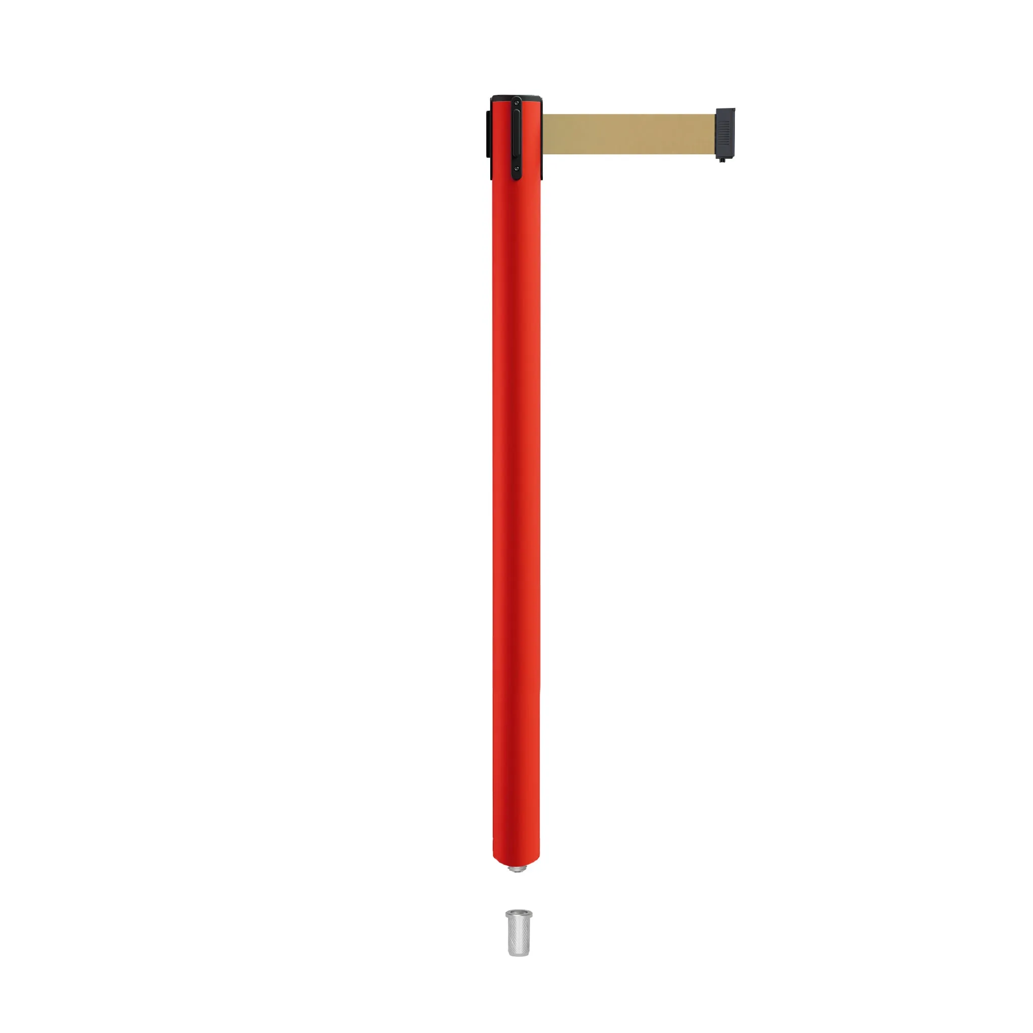 Retractable Belt Barrier Stanchion, Mini Socket Base, Red Post, 9 ft Belt - Montour Line MSX630SK