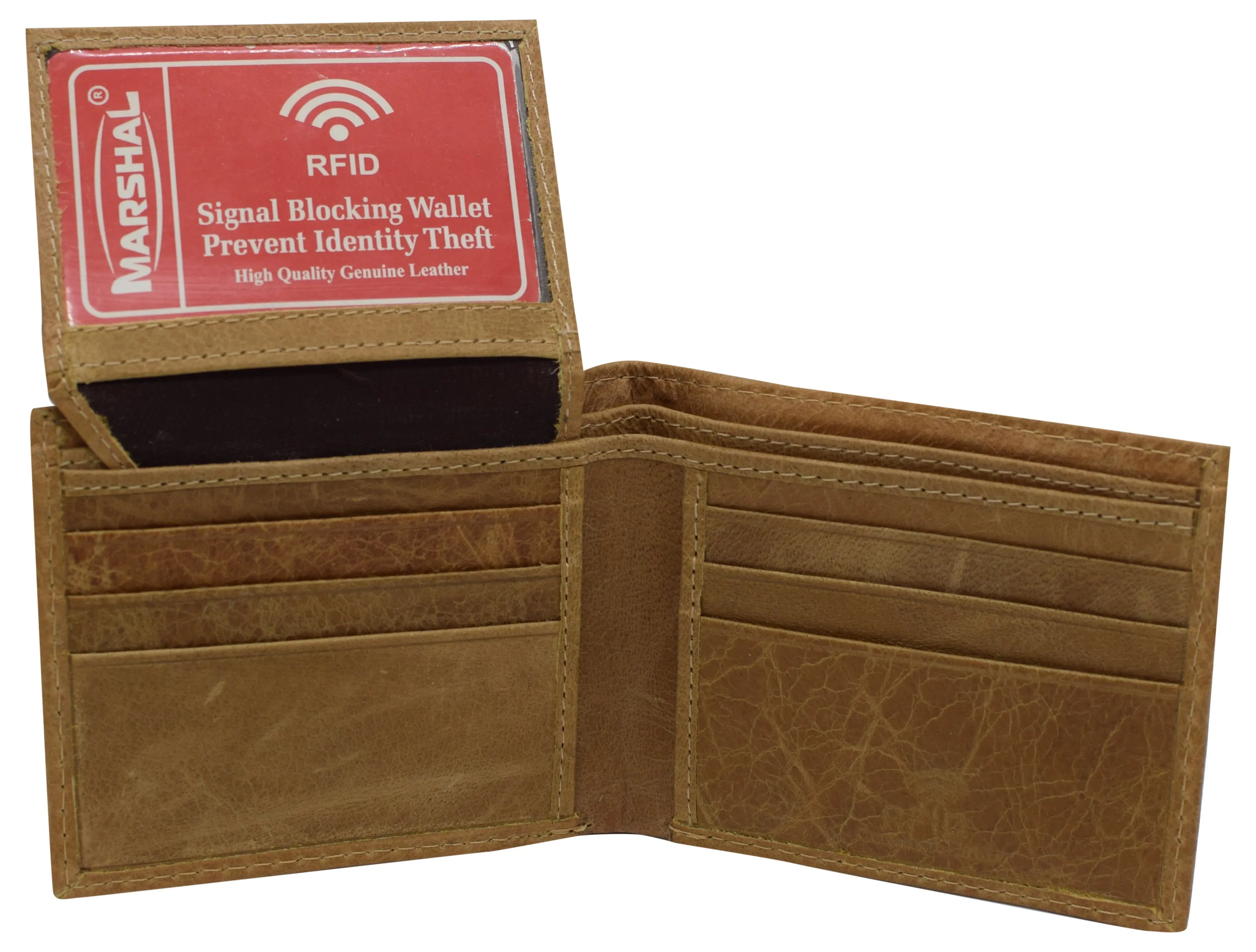 RFID621153TN Cowhide Leather Mens RFID Blocking Flap Up ID Window Bifold Tan Wallet for Men