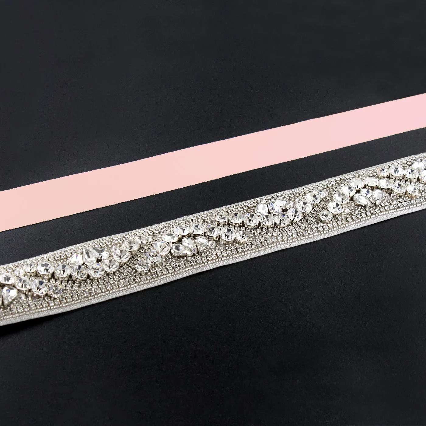 Rhinestone Bridal Sash with Wave Pattern