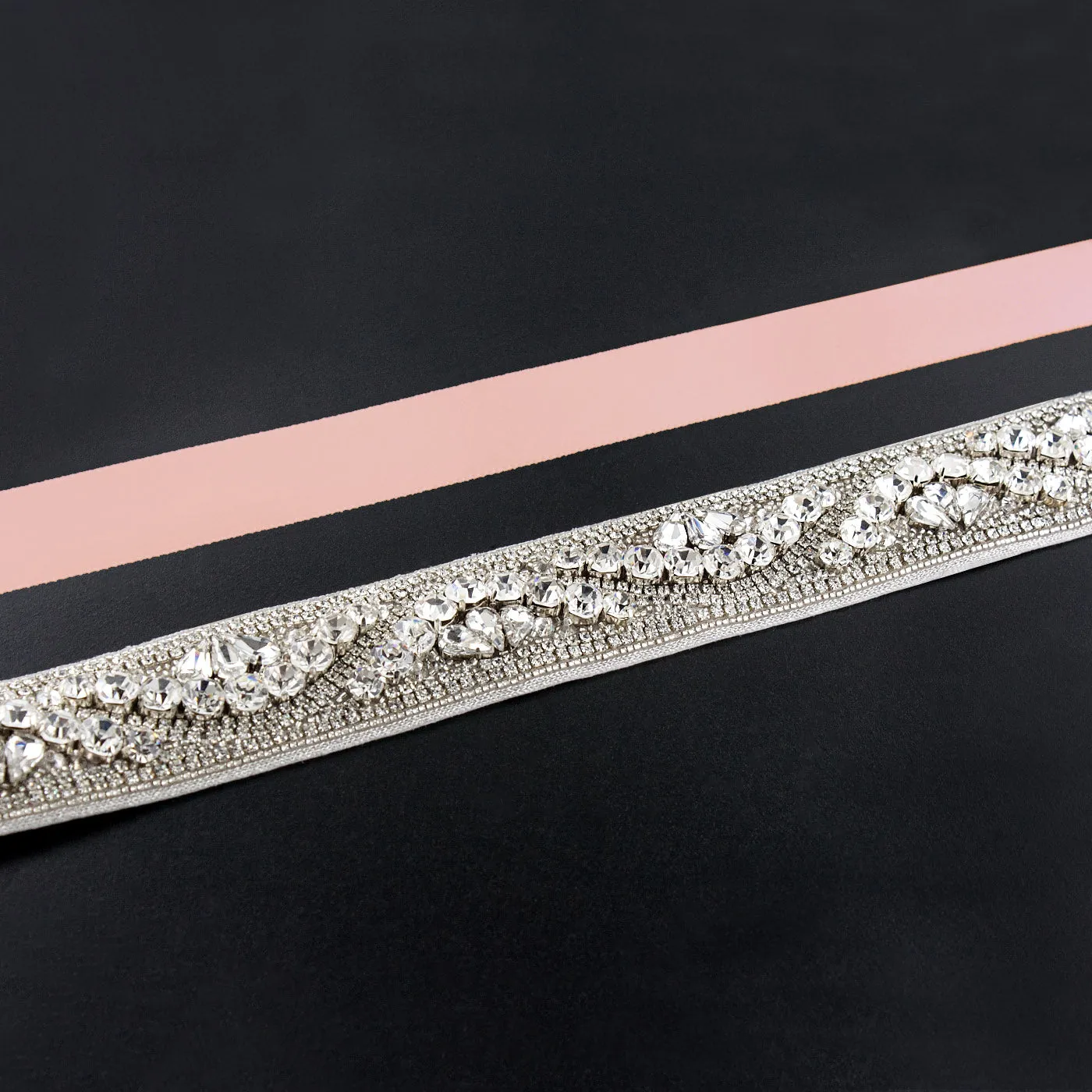 Rhinestone Bridal Sash with Wave Pattern