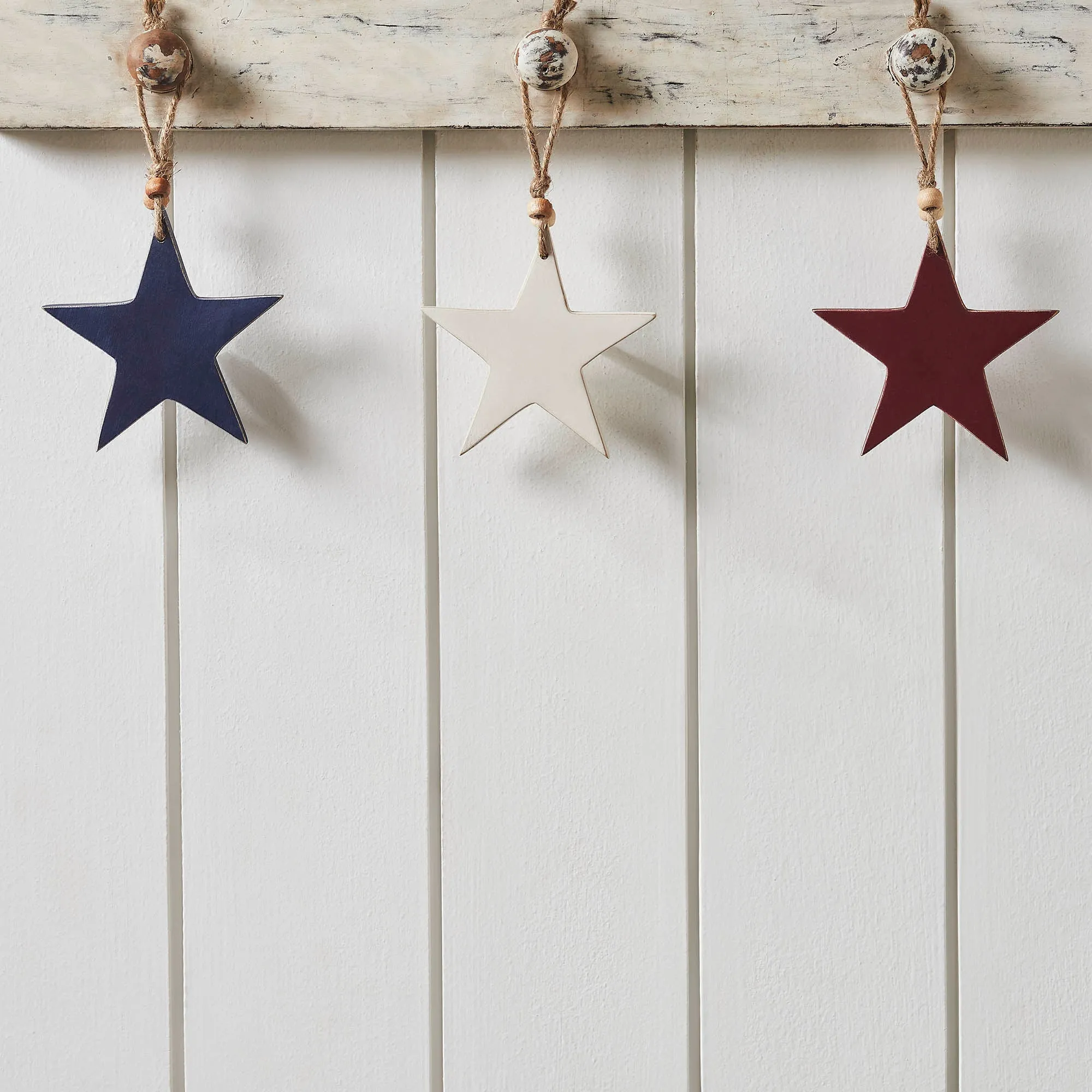 RWB Wooden Star Ornaments Set of 3 4x4x0.25