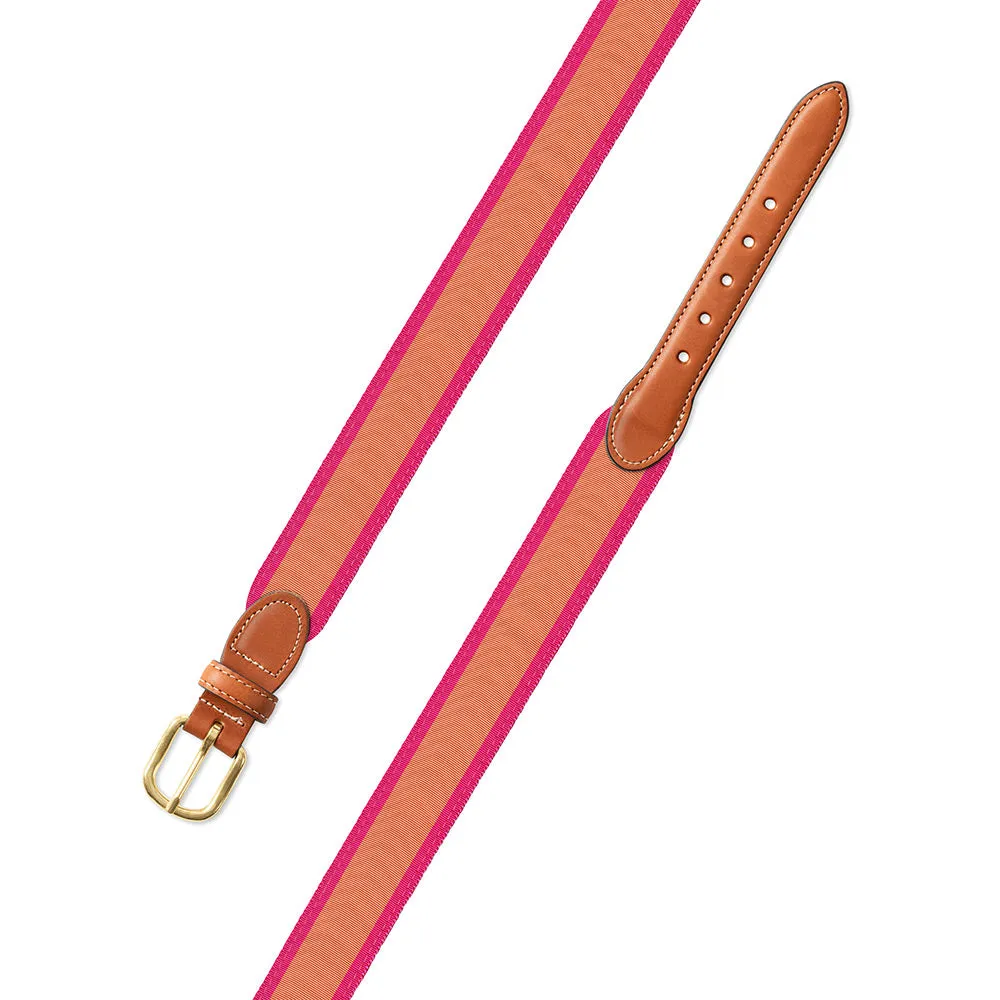 Salmon & Pink Grosgrain Ribbon Leather Tab Belt