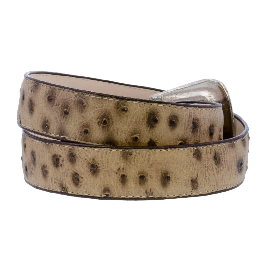 Sand Western Cowboy Belt Ostrich Print Leather - Silver Buckle