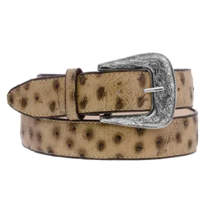 Sand Western Cowboy Belt Ostrich Print Leather - Silver Buckle