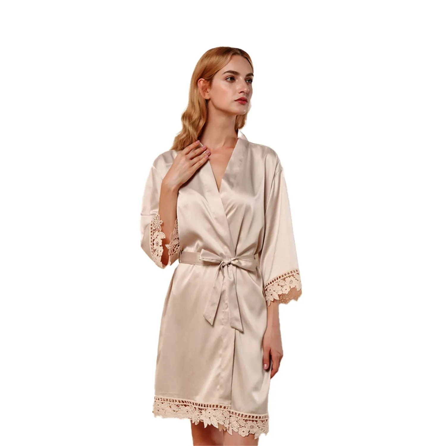 Satin Chunky Lace Bridesmaid Robes- Front&Back Design