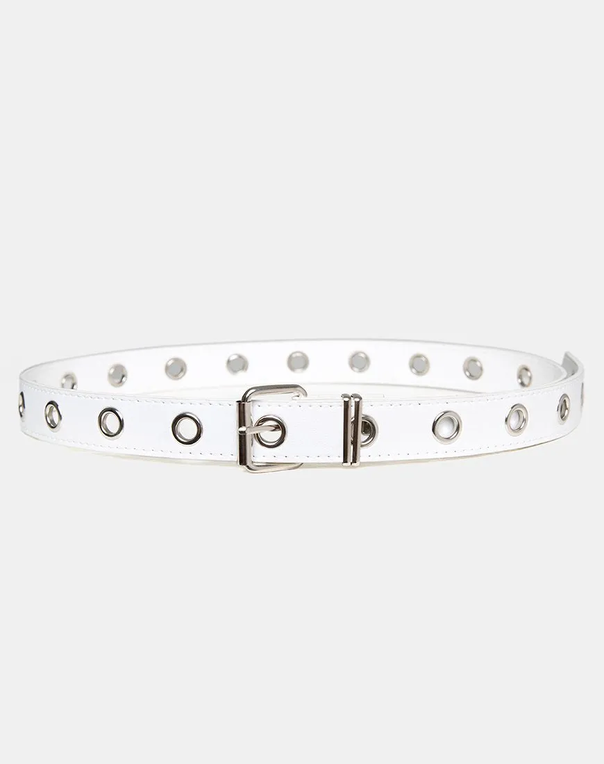 Single Eyelet Grommet Belt in PU Leather White