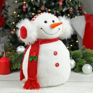 Snowman With Headphones Christmas Decoration White Red 35cm