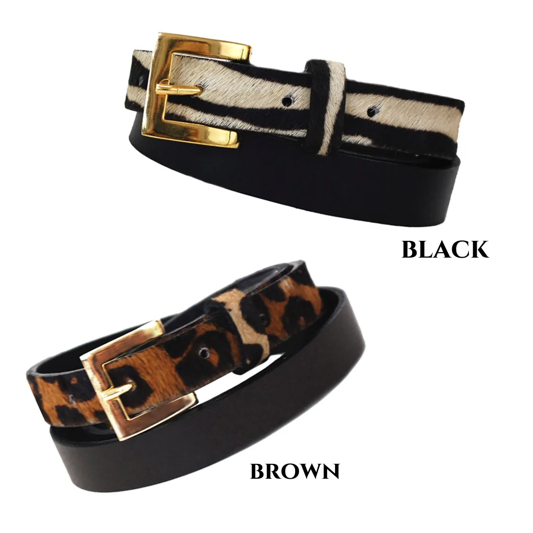 Sophia Genuine Leather & Cowhide Belt -Brown