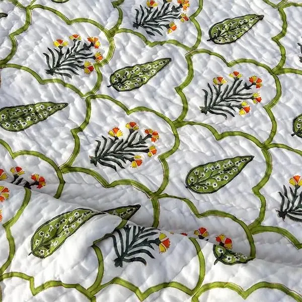 THE JAIPUR WALA Hand Block Printed Mulmul Cotton Quilt - Floral Single Size