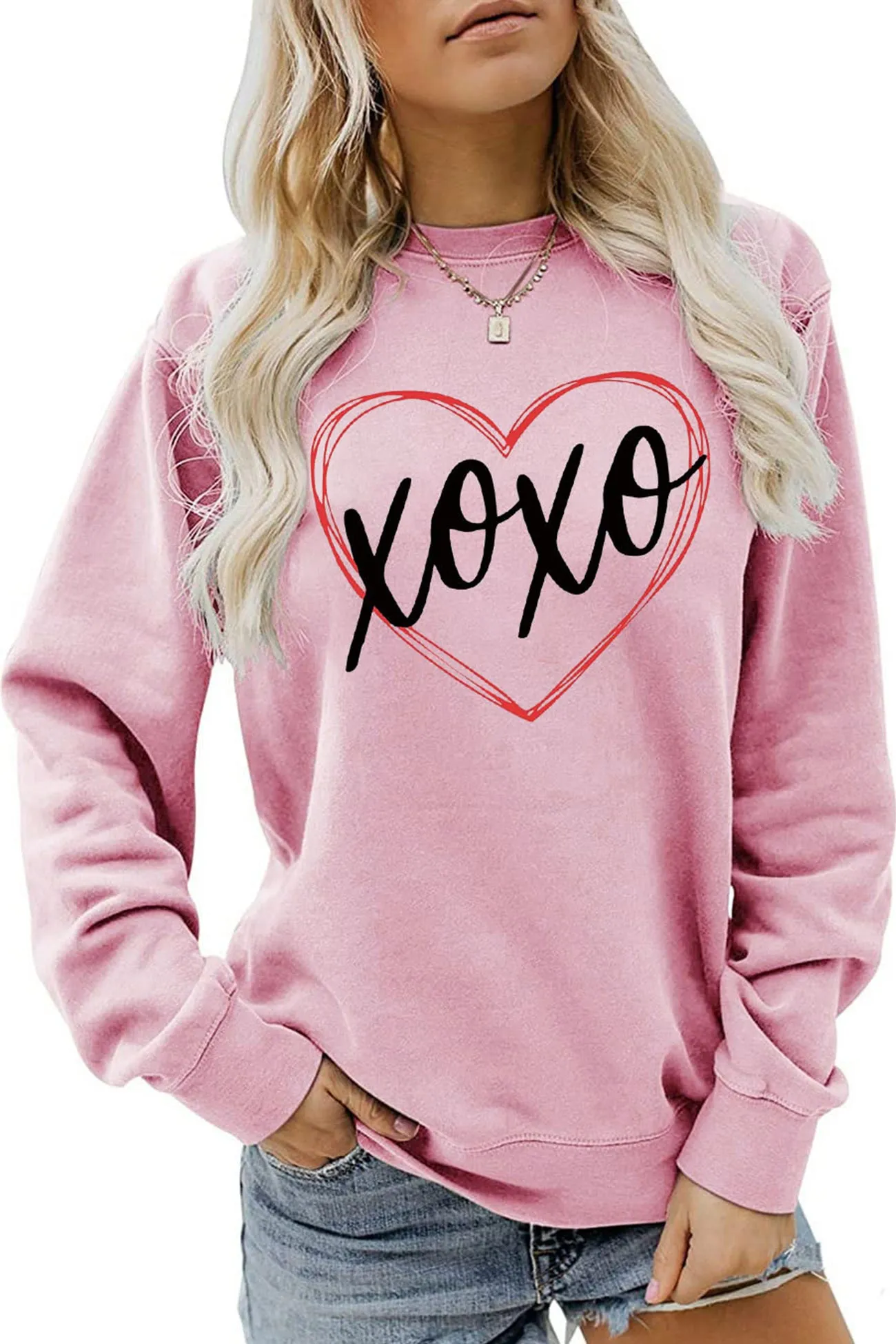 Thin Line Heart Letter Graphic Sweatshirt