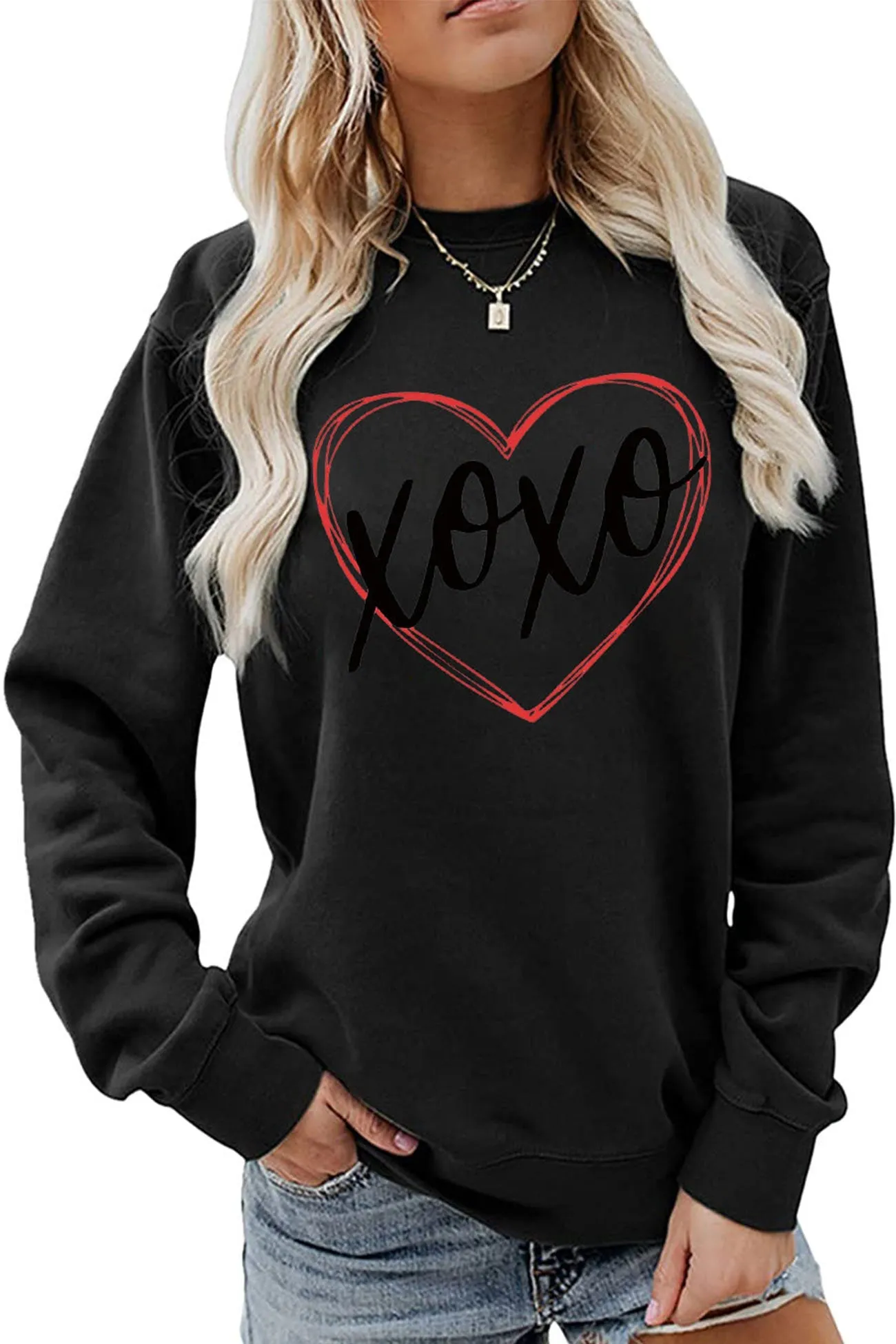 Thin Line Heart Letter Graphic Sweatshirt