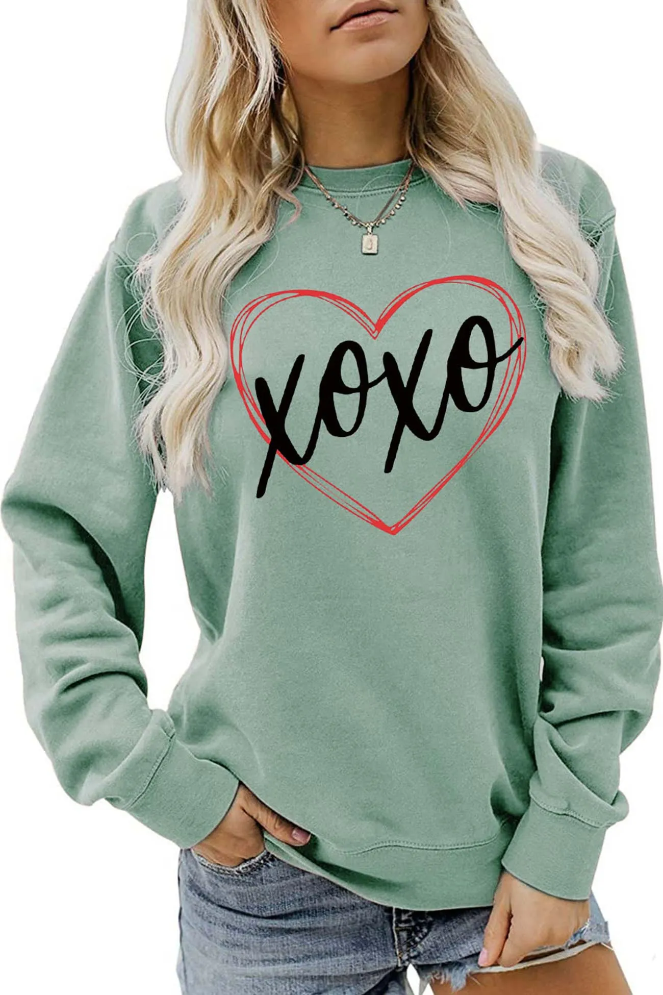 Thin Line Heart Letter Graphic Sweatshirt