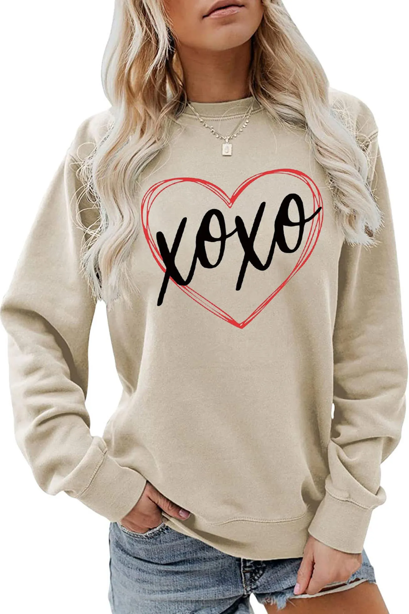 Thin Line Heart Letter Graphic Sweatshirt