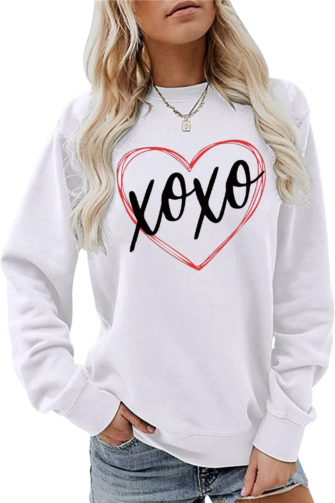 Thin Line Heart Letter Graphic Sweatshirt