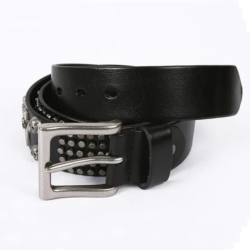 Unisex Skull Head Rivets Cross Studded Leather Belt