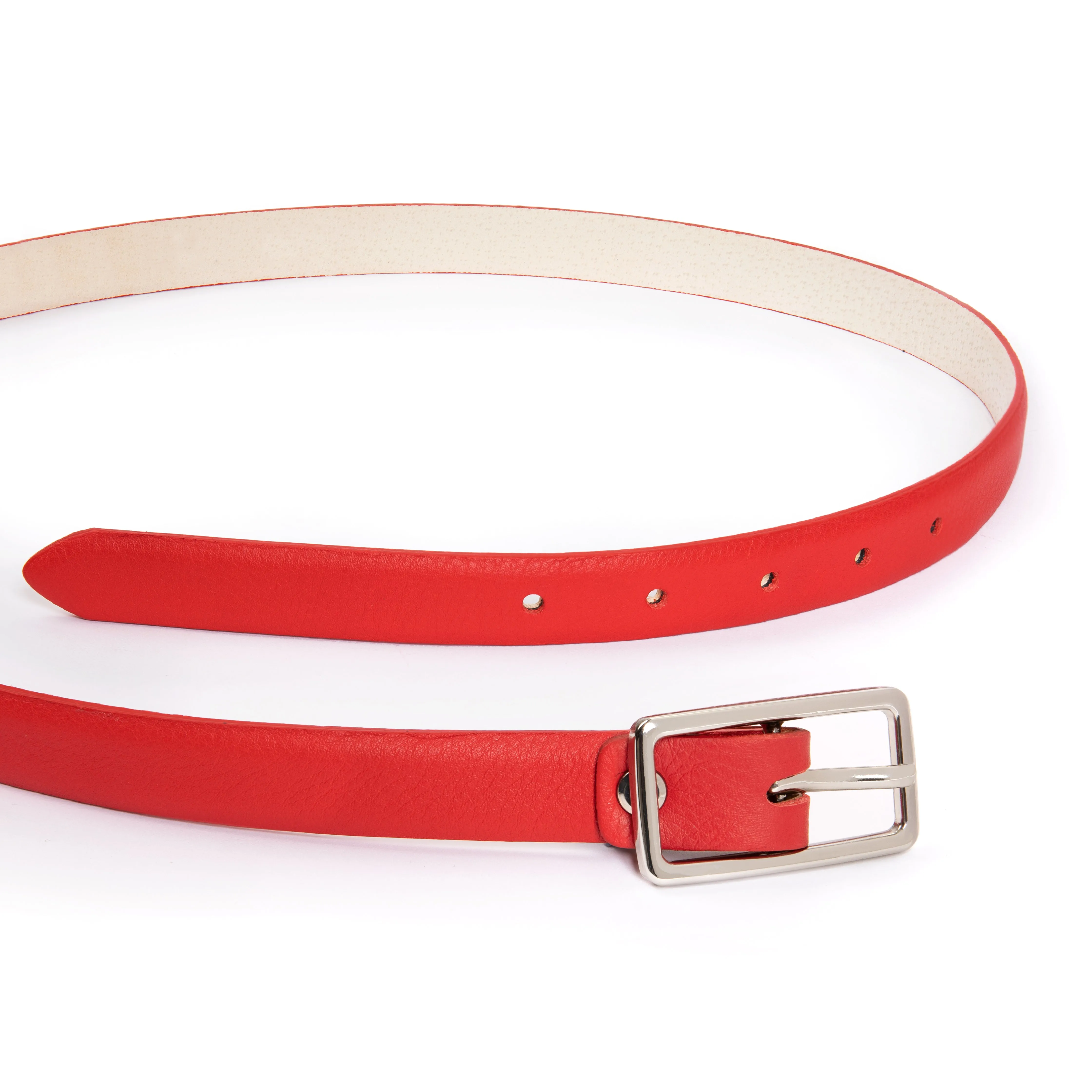 Varenna: Red Leather Skinny Belt