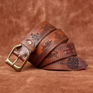 Viking Totem Embossed Thicken Leather Belt