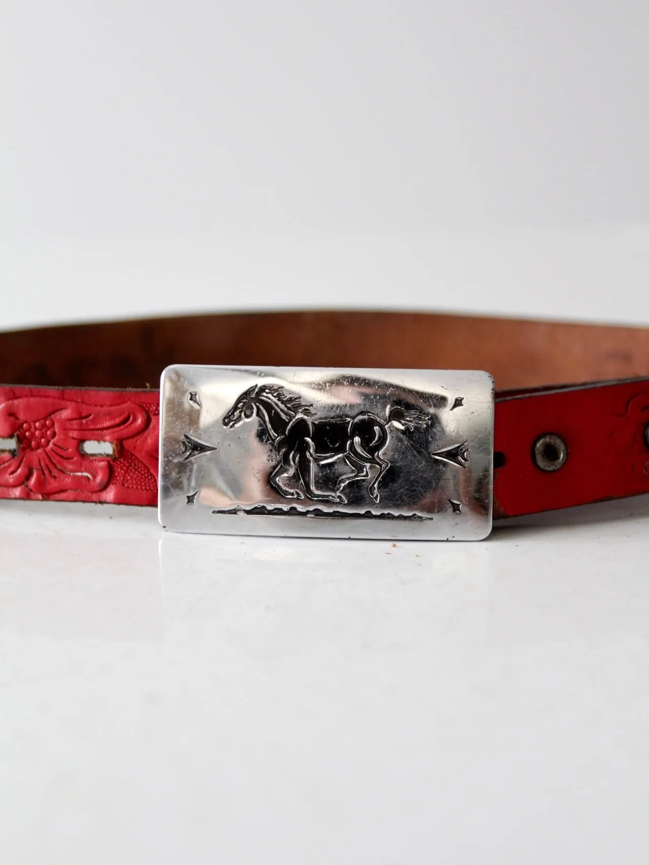 vintage kid's tooled leather belt