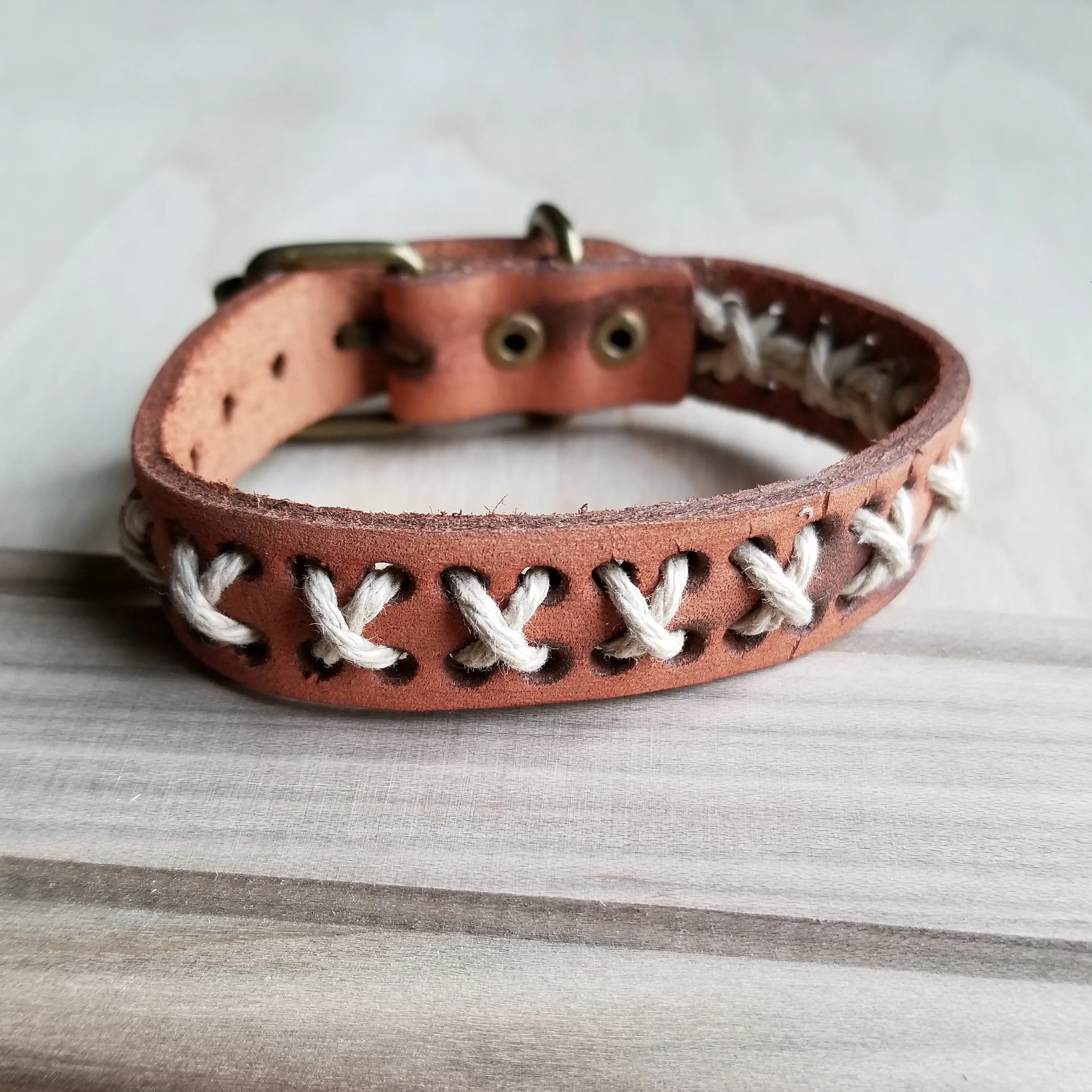 Vintage Woven Leather Cuff Bracelet X-Pattern 005B