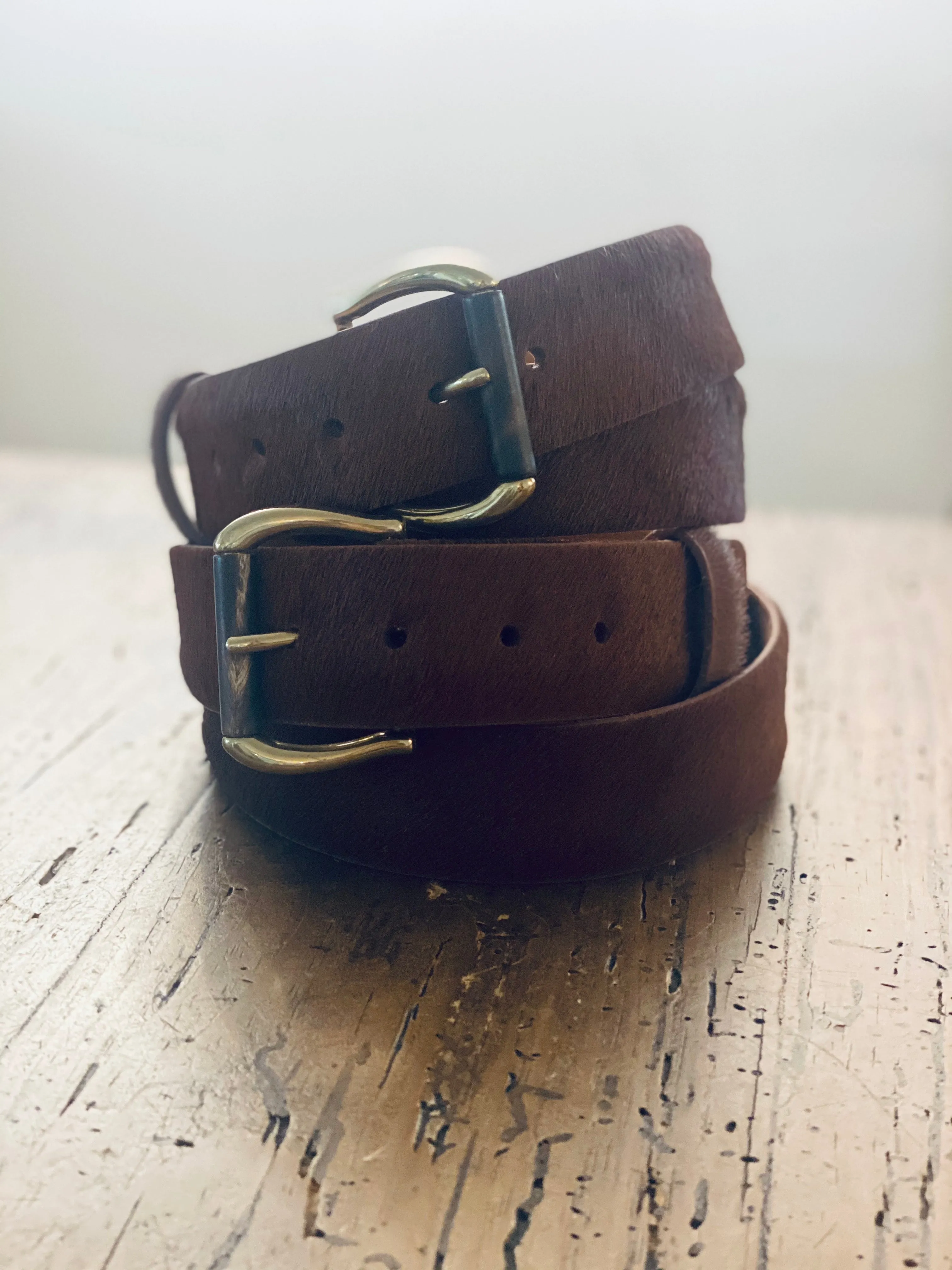 W. Kleinberg Cognac Hair Calf Belt with Horn Buckle