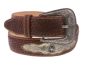 Western Cowboy Leather Belt Ranger Star Concho Cognac - #RNG