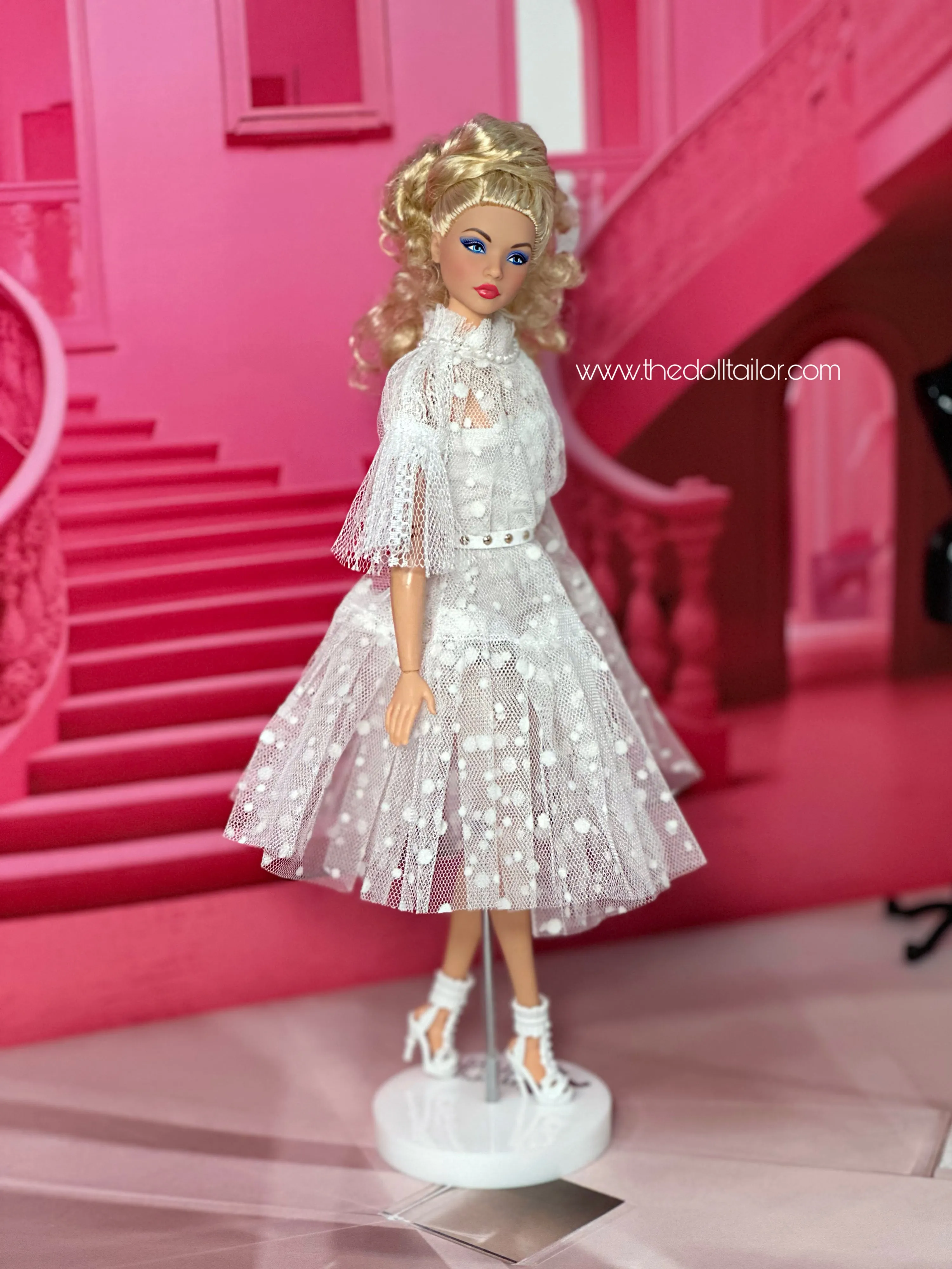 White tulle dress for barbie doll