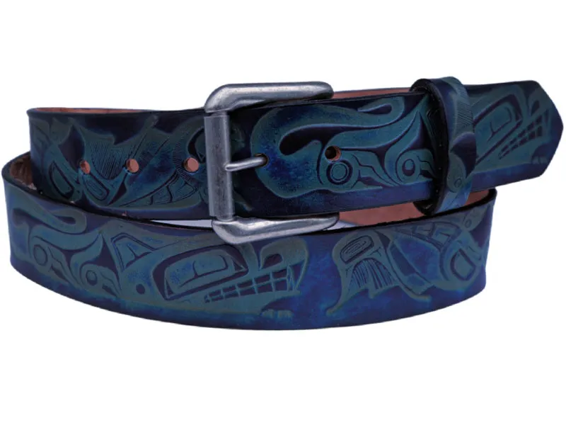 Wolf and Salmon Leather Belt