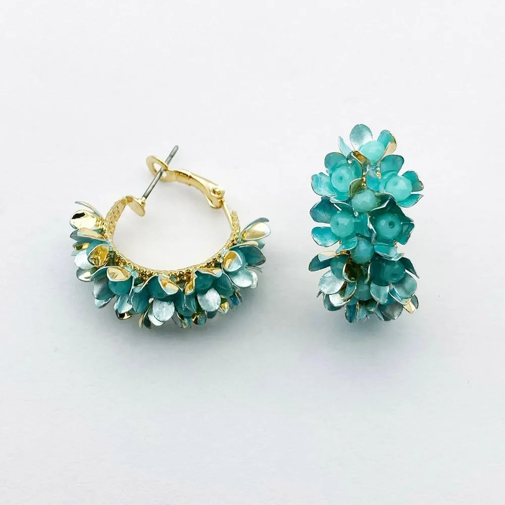 Women Colourful Metal Flower Design Hoop Earrings