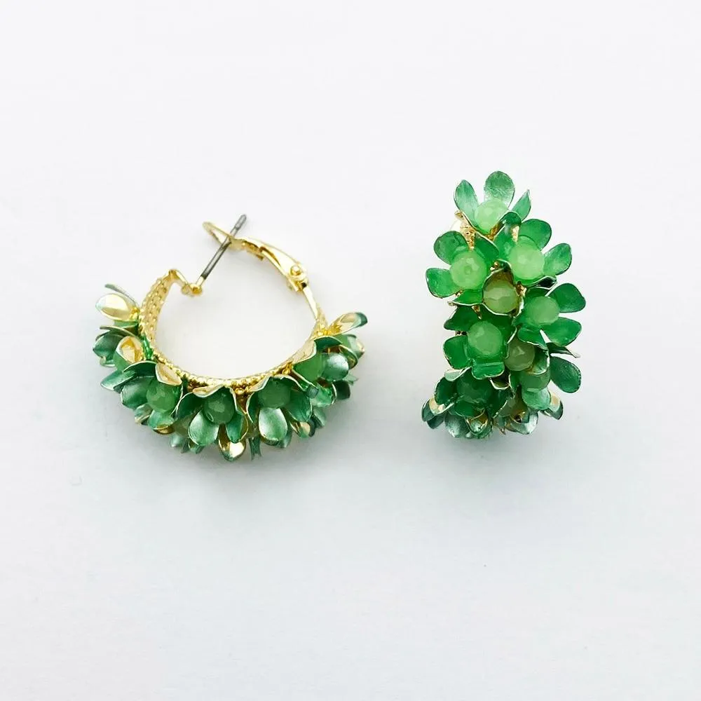 Women Colourful Metal Flower Design Hoop Earrings