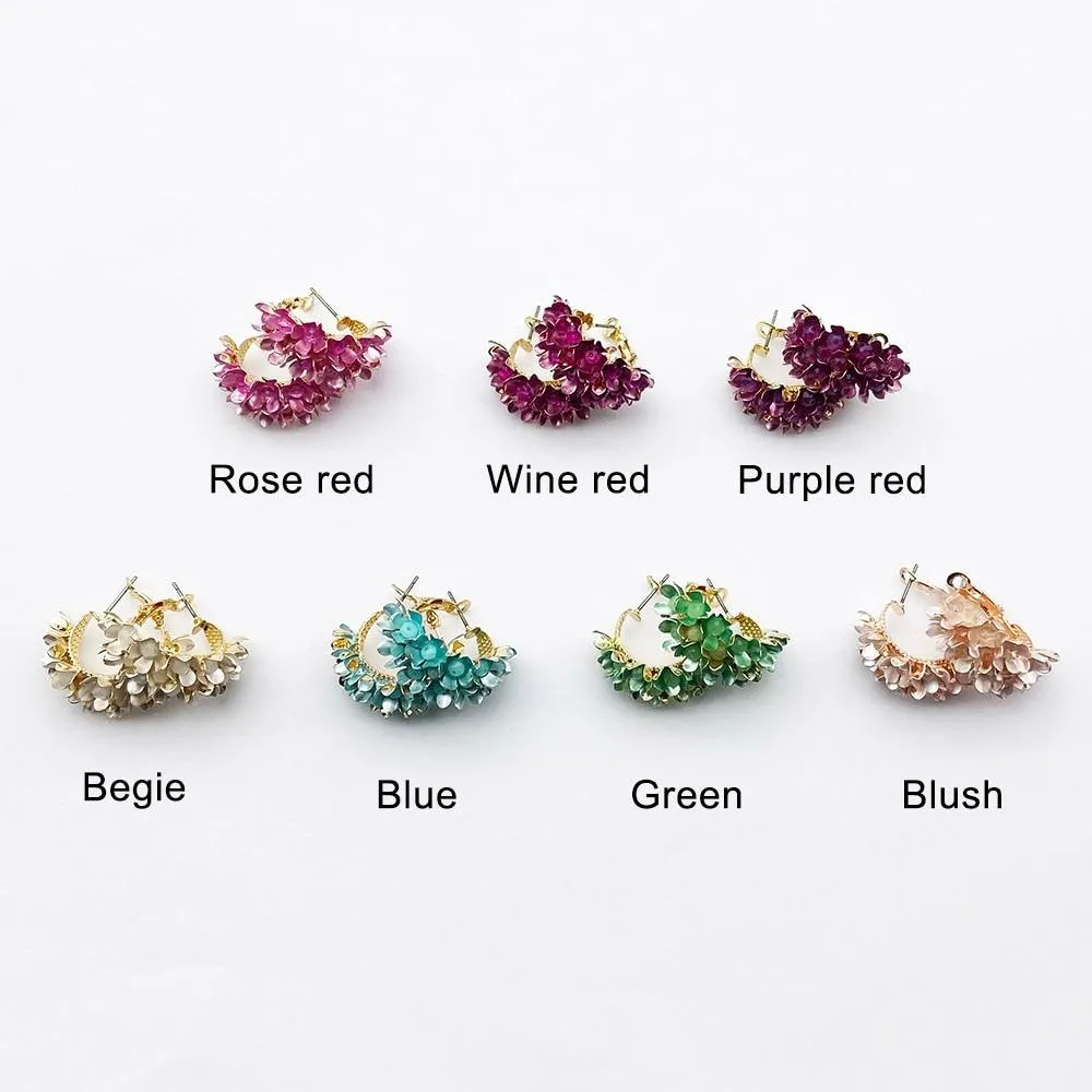 Women Colourful Metal Flower Design Hoop Earrings