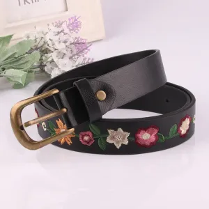 Women's Colorful Rose Embroidery Boho Leather Belt