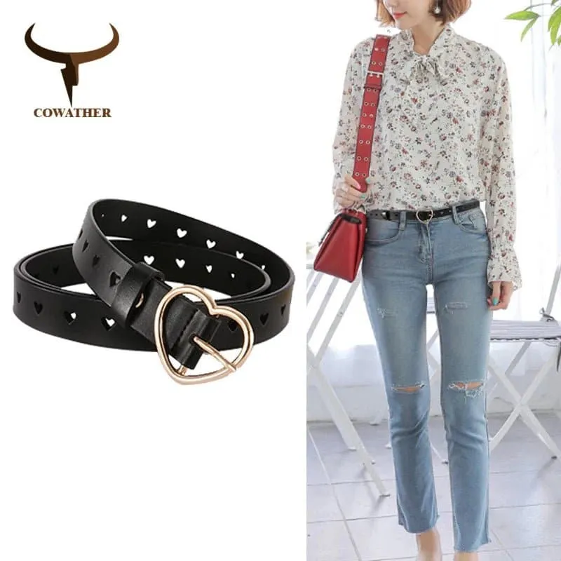 Women's Leather Belt with Hollow Heart-shaped Design | High Quality Casual Elegant | 105-115cm Size