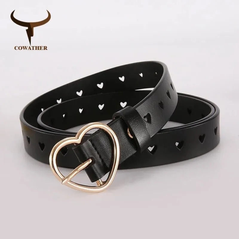 Women's Leather Belt with Hollow Heart-shaped Design | High Quality Casual Elegant | 105-115cm Size