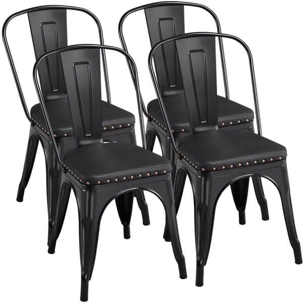 Yaheetech 4pcs Metal Dining Chairs with PU Leather Seat