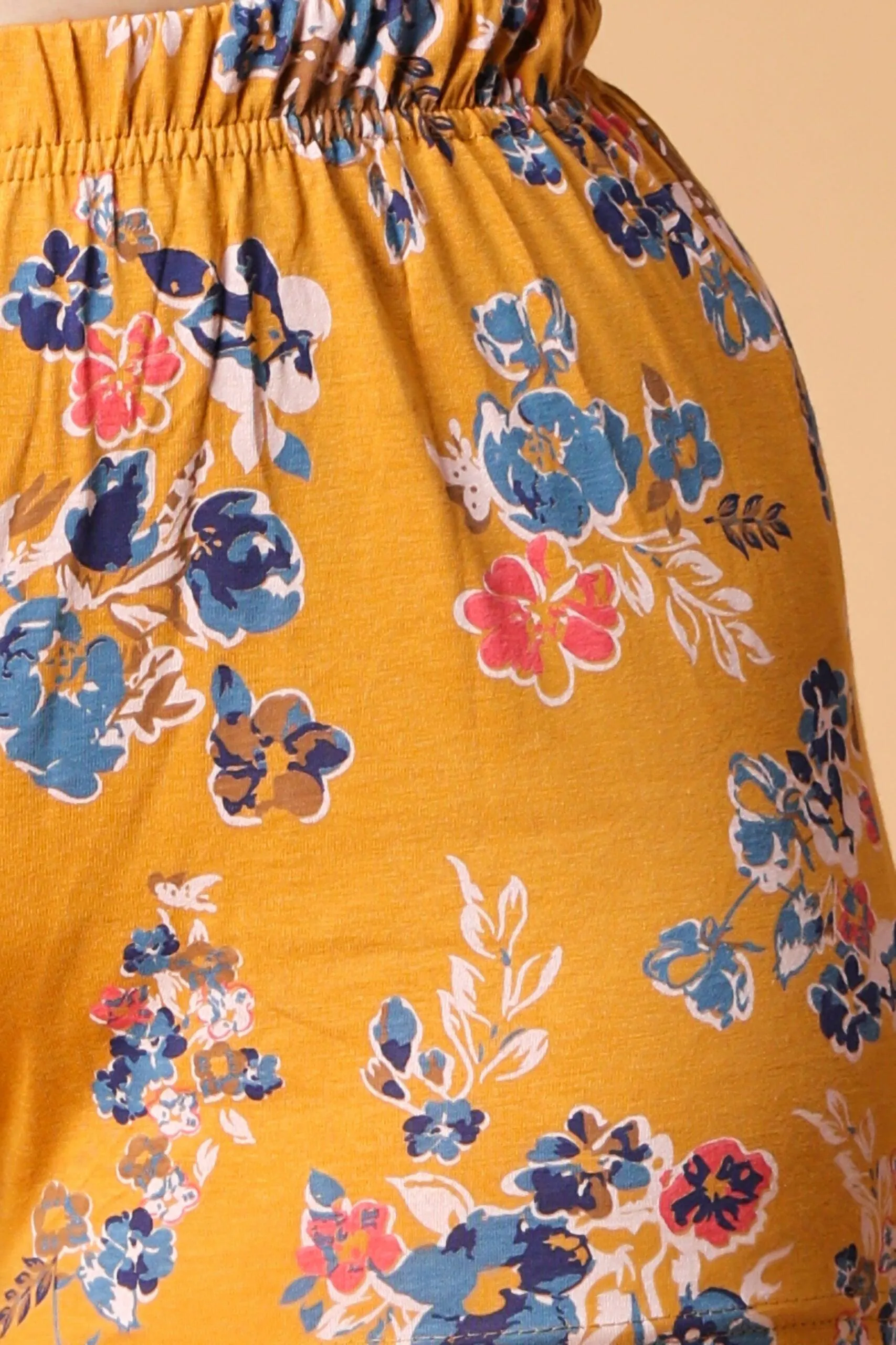 Yellow Floral Printed Fitted Shorts