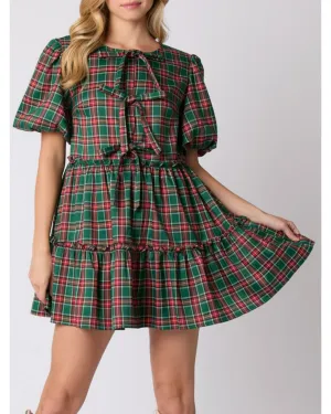 Zoe Plaid Mini Dress Green Multi